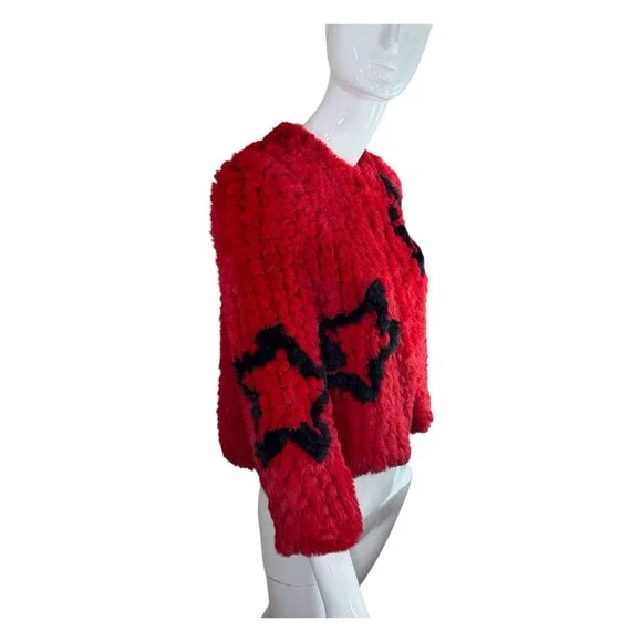 BELLE VERE Small FAB Faux Fur Jacket BIG STAR Red Black Open/Closed Wear - Picture 4 of 16